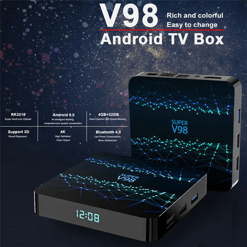 Android TV Box V98 RK3318 4G+32G High-speed Memory Latest Android 9.0 Network Set Top Box 4K TV Box Supports 4K Decoding
Android TV Box V98 RK3318 4G+32G High-speed Memory Latest Android 9.0 Network Set Top Box 4K TV Box Supports 4K Decoding