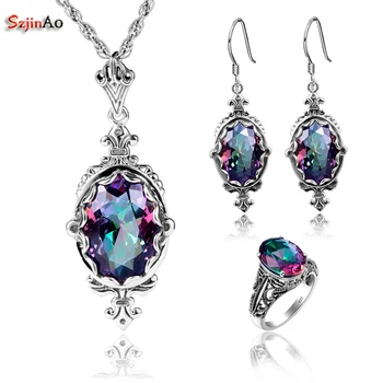 Szjinao Egg Mystic RainbowTopaz Vintage Real 925 Sterling Silver Fashion Jewelry Sets For Women Wedding Pendant/Earrings/Ring
Szjinao Egg Mystic RainbowTopaz Vintage Real 925 Sterling Silver Fashion Jewelry Sets For Women Wedding Pendant/Earrings/Ring