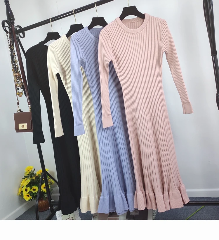 2019 autumn winter thick knitted long sleeve sweater dress women robe femme elegant ruffle streetwear casual dresses
2019 autumn winter thick knitted long sleeve sweater dress women robe femme elegant ruffle streetwear casual dresses