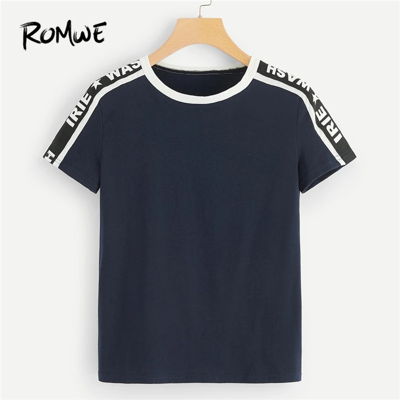 ROMWE Contrast Letter Taped Side Tee 2019 Navy Casual Summer Streetwear Women Clothing T-shirt Short Sleeve Female Tops
ROMWE Contrast Letter Taped Side Tee 2019 Navy Casual Summer Streetwear Women Clothing T-shirt Short Sleeve Female Tops