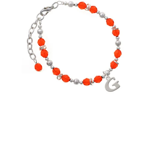 Silvertone Large Initial - G - Orange Beaded Bracelet