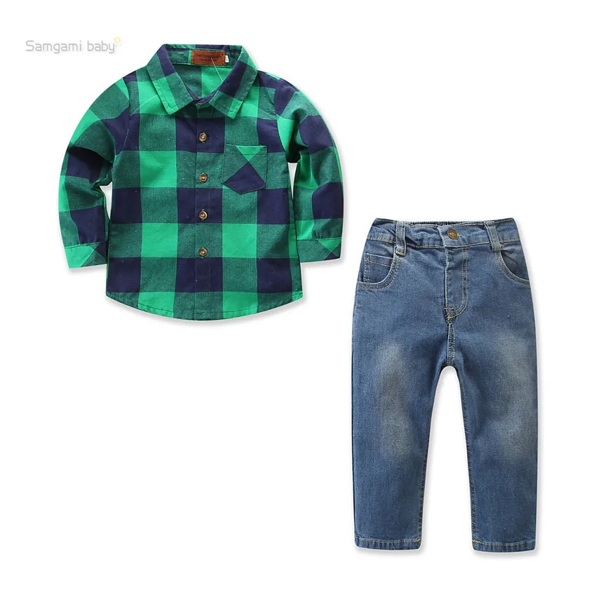 2019 kids long sleeve cotton green plaid shirts denim pants boys causal clothes fashion boy jeans suit childrens wear 18M1120
2019 kids long sleeve cotton green plaid shirts denim pants boys causal clothes fashion boy jeans suit childrens wear 18M1120