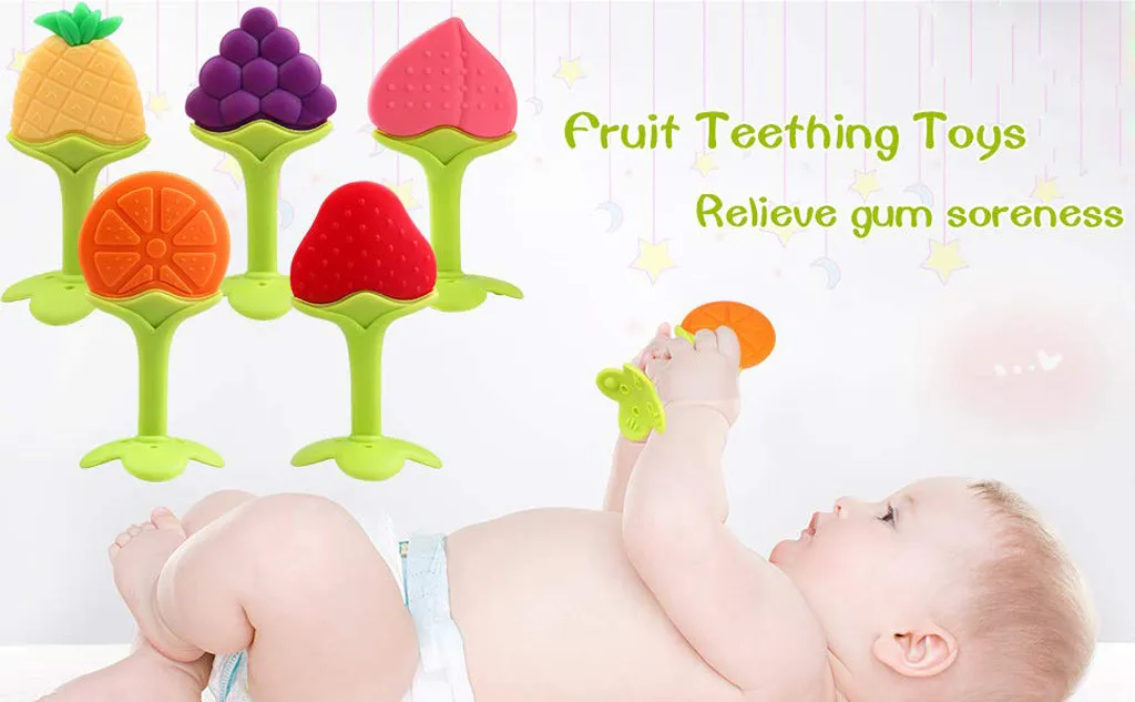 Toddlers Infants Baby Teething Toys Soft Silicone Fruit Teether Holder quality Teething Chewable beads Newborn Toddler Food hot
Toddlers Infants Baby Teething Toys Soft Silicone Fruit Teether Holder quality Teething Chewable beads Newborn Toddler Food hot