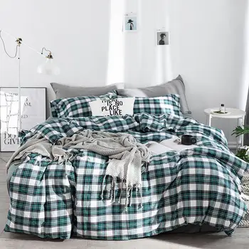 

100%Cotton Soft Bedclothes King Queen size Twin Bedding Sets Plaid Bed sheet Duvet cover Fitted sheet Pillowcase ropa de cama