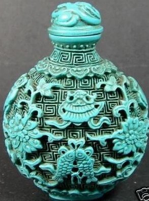 Chinese Turquoise Jade Twins Fish Opium Snuff Bottle free shipping