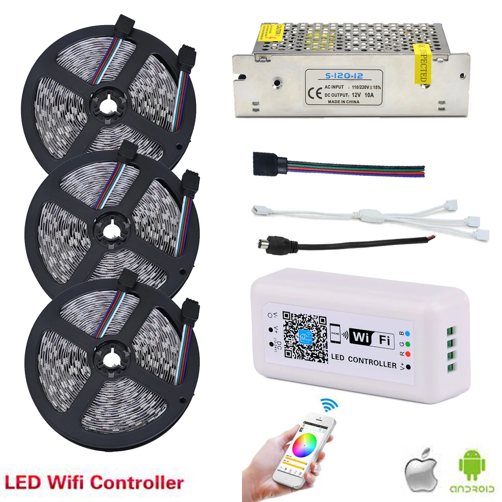 15M 5050 300LEDs RGB LED Strip Waterproof IP20 Diode Tape With Wifi Controller LED Lampada Flexibile Neon 12V 10A Transformer
15M 5050 300LEDs RGB LED Strip Waterproof IP20 Diode Tape With Wifi Controller LED Lampada Flexibile Neon 12V 10A Transformer