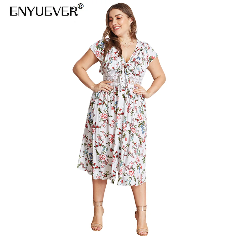 Enyuever Plus Size Bohemian Dress Women Summer Clothes Lace Floral Print V Neck Ruffle Sleeve Casual Party Dress Button Vestidos
Enyuever Plus Size Bohemian Dress Women Summer Clothes Lace Floral Print V Neck Ruffle Sleeve Casual Party Dress Button Vestidos