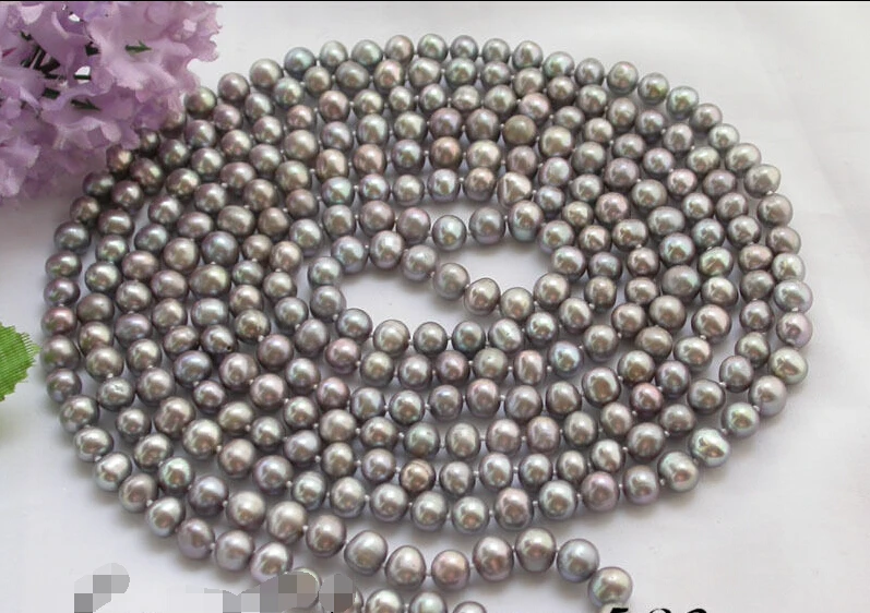 Free shipping >>>>>(z1885) Long 80" 8mm round gray freshwater pearl necklace