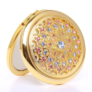 Luxury glod rhinestone lady portable folding double-sided mirror 
Luxury glod rhinestone lady portable folding double-sided mirror