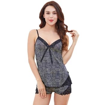 Sexy Pajamas Women 2019 Lace Embroidery Bowknot Print Pajama Set Silk Satin Lounge Sleeveless Shorts pijama mujer S88206
Sexy Pajamas Women 2019 Lace Embroidery Bowknot Print Pajama Set Silk Satin Lounge Sleeveless Shorts pijama mujer S88206