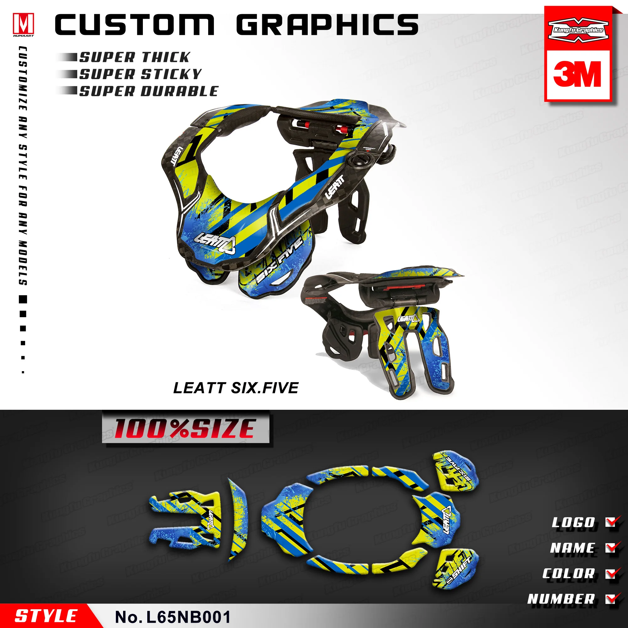 KUNGFU GRAPHICS Motocross Decals Race Stickers for Leatt GPX 6.5 Six Five Neck Brace Blue S/M L/XL (Style no. L65NB001)
KUNGFU GRAPHICS Motocross Decals Race Stickers for Leatt GPX 6.5 Six Five Neck Brace Blue S/M L/XL (Style no. L65NB001)