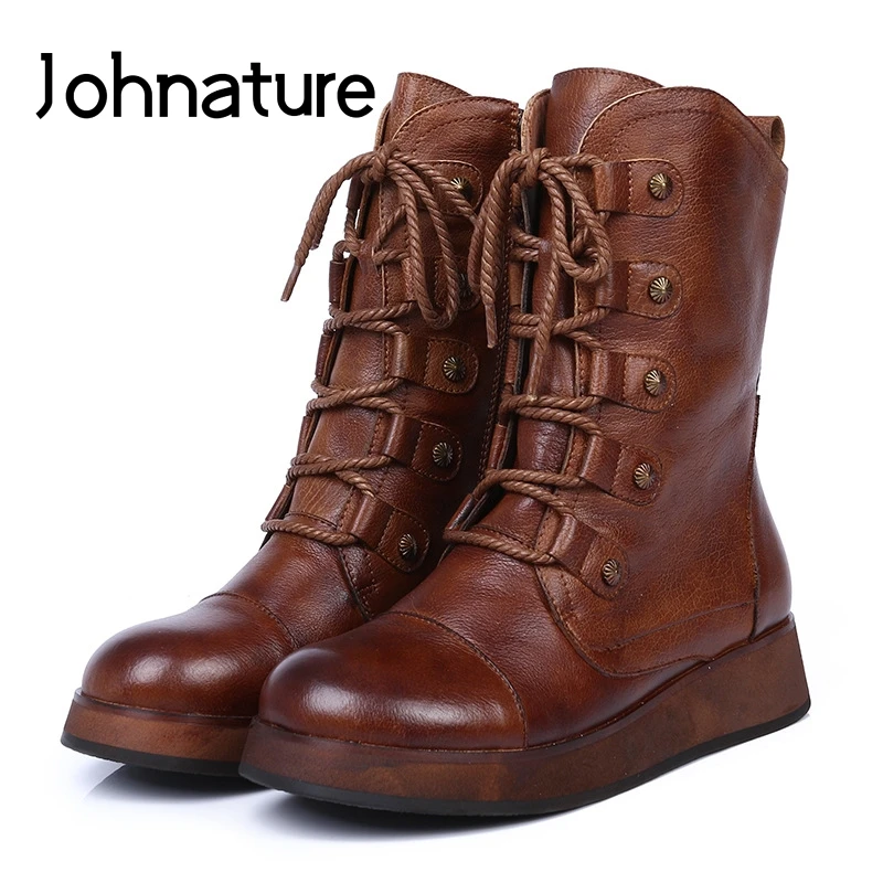 Johnature 2019 New Autumn/Winter Genuine Leather Round Toe Retro Zipper Solid Cross-tied Sewing Flat Platform Boots Women Shoes
Johnature 2019 New Autumn/Winter Genuine Leather Round Toe Retro Zipper Solid Cross-tied Sewing Flat Platform Boots Women Shoes