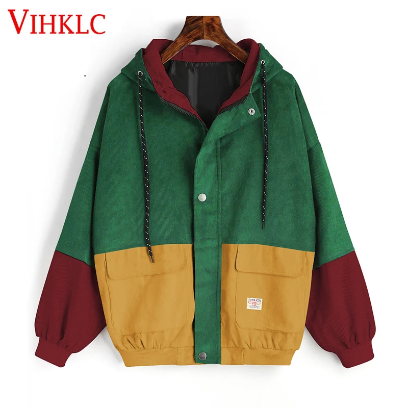 Women Jacket Winter Warm Block Hooded Corduroy Jacket Drawstring Hit Color Patched Pocket Thick Basic Women Coat Harajuku B613
Women Jacket Winter Warm Block Hooded Corduroy Jacket Drawstring Hit Color Patched Pocket Thick Basic Women Coat Harajuku B613