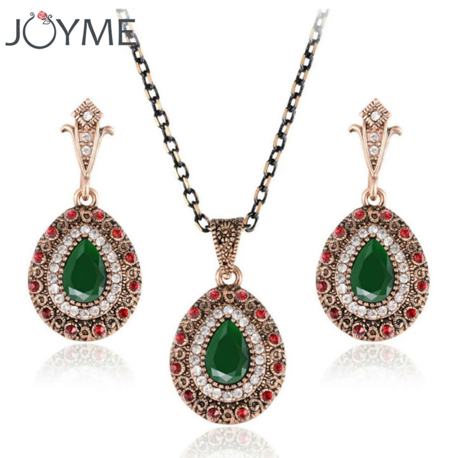 Indian Wedding African Jewelry Set Gold-Color Vintage Cheap Imitation Womens Necklaces And Ethnic Hanging Earrings |