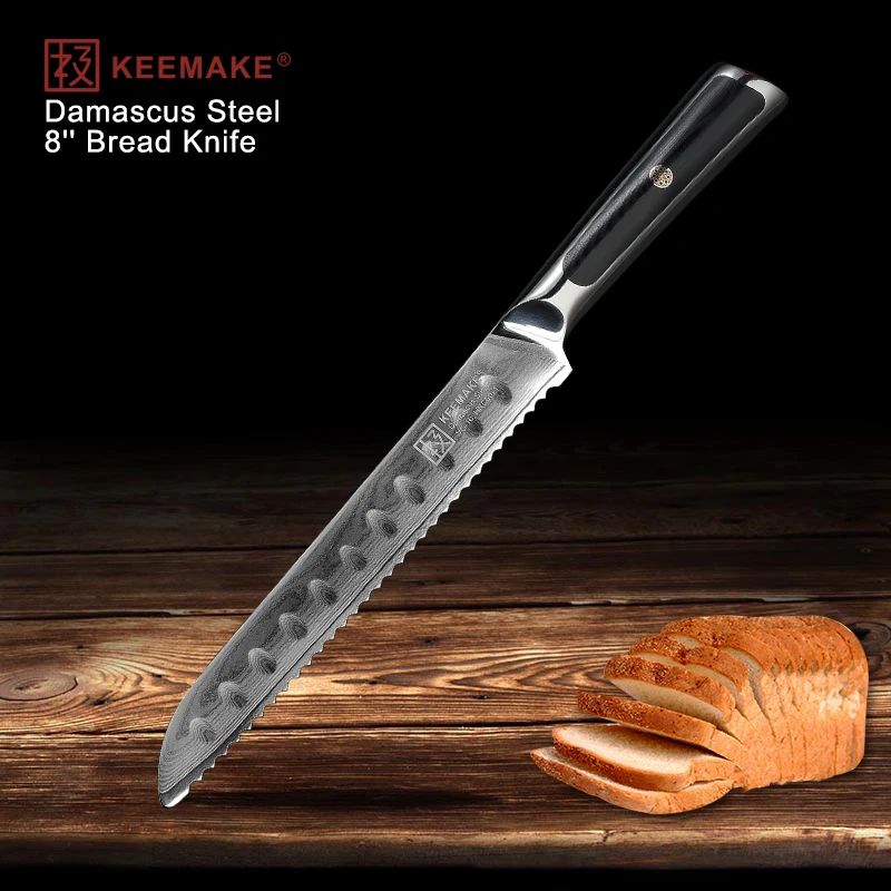 KEEMAKE High Quality 8 inch Bread Knife Japanese VG10 Steel Blade Damascus Kitchen Knives G10 Handle Sharp Cutting Chef's Knives
KEEMAKE High Quality 8 inch Bread Knife Japanese VG10 Steel Blade Damascus Kitchen Knives G10 Handle Sharp Cutting Chef's Knives