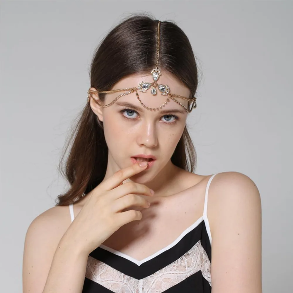 Fashion Crystal Wedding Accessory Rhinestone Waterdrop Headband Frontlet Bridal Hair Chain Statement Jewelry for Women
Fashion Crystal Wedding Accessory Rhinestone Waterdrop Headband Frontlet Bridal Hair Chain Statement Jewelry for Women