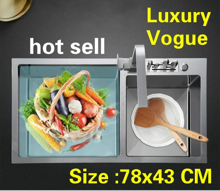 

Free shipping Apartment wash vegetables kitchen manual sink double groove 304 stainless steel hot sell vogue 780x430 MM