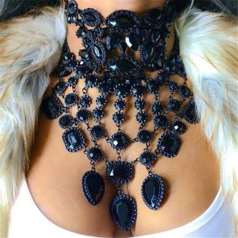 Новинка 2019 черное большое ожерелье-чокер стразы массивное ожерелье в стиле бохо