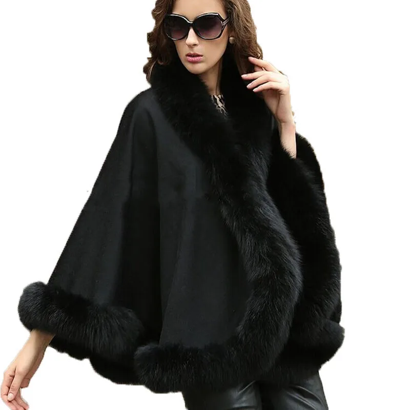 Wraps Lady's Genuine Shawl Real Cashmere Genuine Fox Fur Coat Cloak Women Winter Warm Poncho/ Cape BLACK
Wraps Lady's Genuine Shawl Real Cashmere Genuine Fox Fur Coat Cloak Women Winter Warm Poncho/ Cape BLACK
