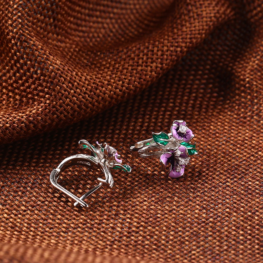 RainMarch Bohemia Enamel Stud Earrings For Women Engagement Earring Handmade Flower Earring Cubic Zirconia Wedding Party Jewelry (1000)