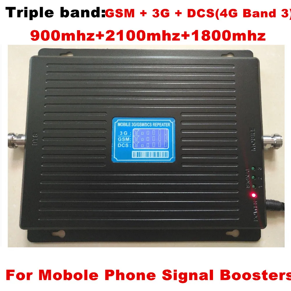 

70dB Gain 20dBm GSM 900mhz DCS 1800mhz WCDMA 2100mhz Repeater Tri Band Cellular Signal Booster UMTS 3G 4G LTE 1800mhz Amplifier