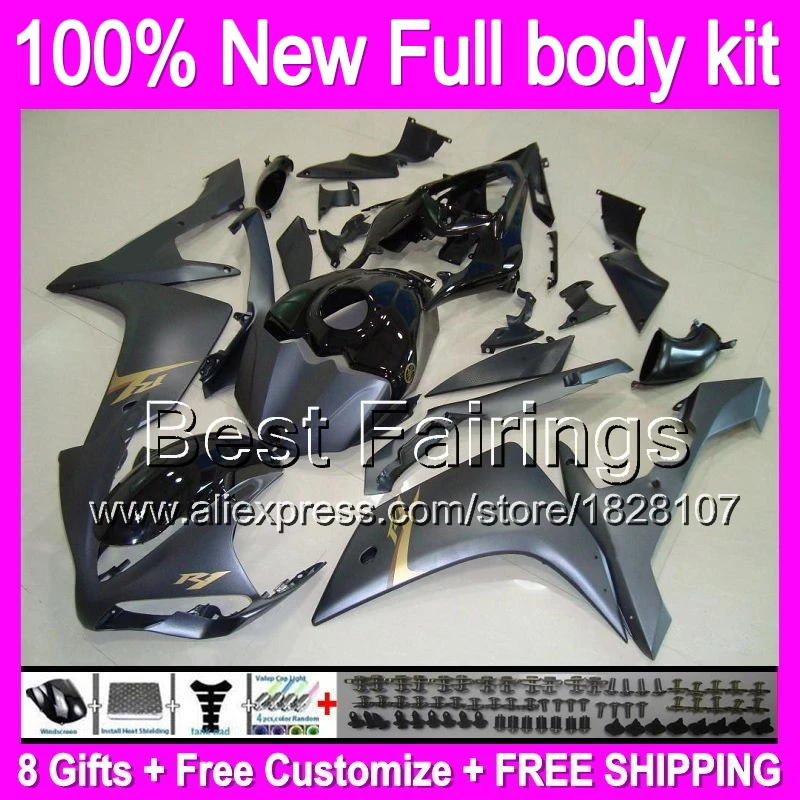 Fairing Body For YAMAHA 07-08 Grey black YZF-R1 YZF1000 YZF R1 07 08 12B56 YZF 1000 Silver grey YZFR1 07 08 2007 2008 +decal