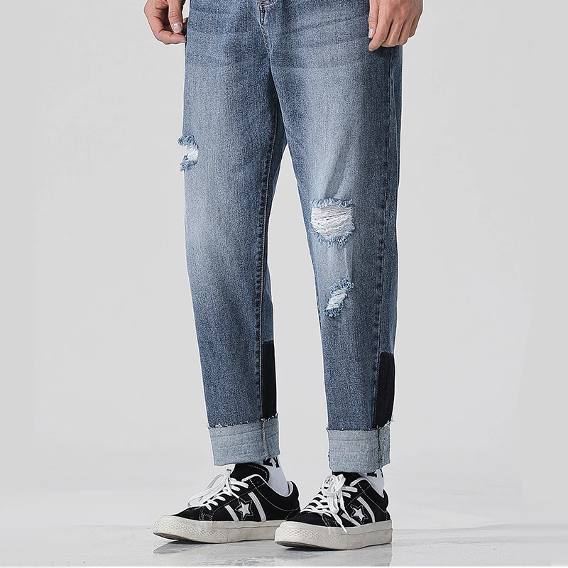 Spring Street Hole-in Jeans Men's Loose Large-Size Hallen Trousers Leisure Light-coloured Nine-minute Pants Trendy Shoe Trousers
Spring Street Hole-in Jeans Men's Loose Large-Size Hallen Trousers Leisure Light-coloured Nine-minute Pants Trendy Shoe Trousers