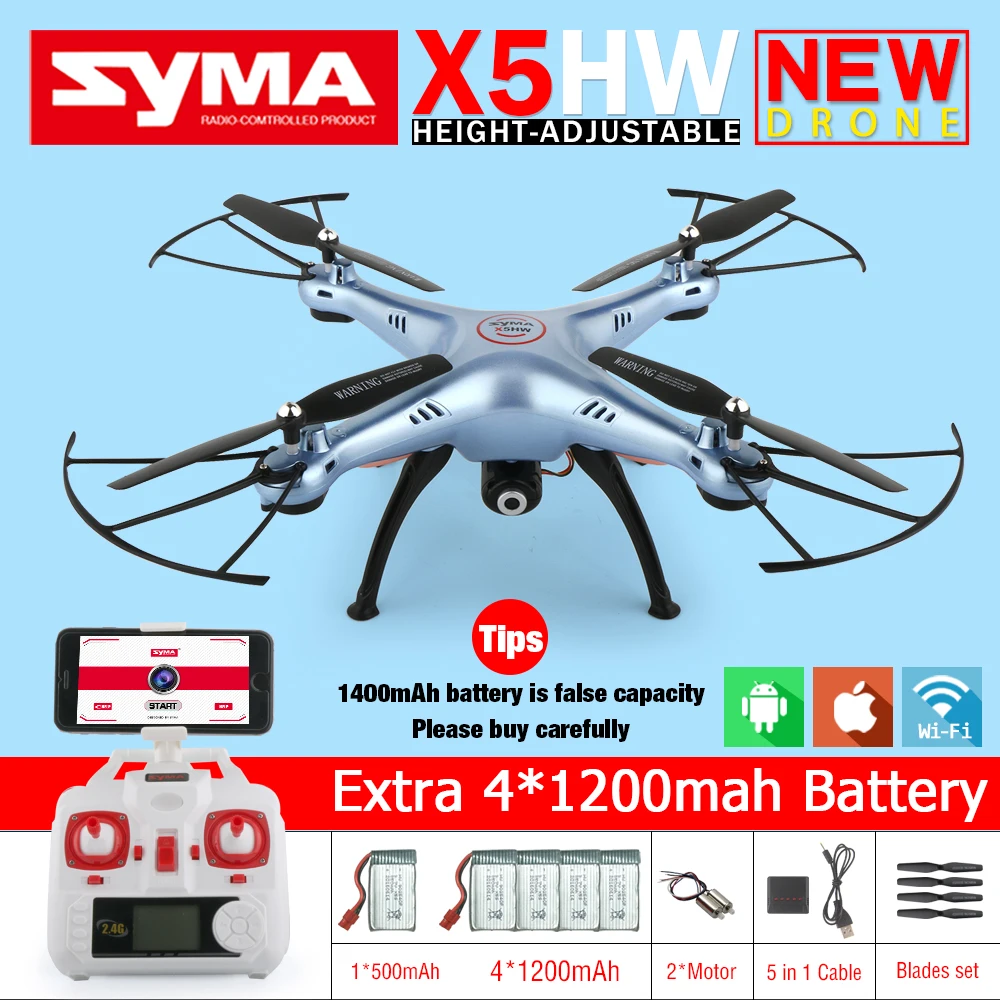 

Syma X5HW FPV RC Quadcopter RC Drone with WIFI Camera 2.4G 6-Axis VS Syma X5SW Upgrade Drones RC Helicopter Toys with 5 battery