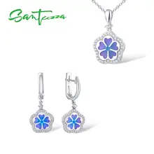 Conjunto de joyas de plata santuza pendientes de esmalte coloridos COLLAR COLGANTE de Plata de Ley 925 para mujer conjunto de joyas de moda hecho a mano(China)