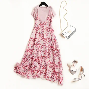 Summer Fashion Office Knitted Shirt And Matching Pink Chiffon Ruffles Printed Floral Strap Dresses Outfits 2 Pieces Set Women
Summer Fashion Office Knitted Shirt And Matching Pink Chiffon Ruffles Printed Floral Strap Dresses Outfits 2 Pieces Set Women