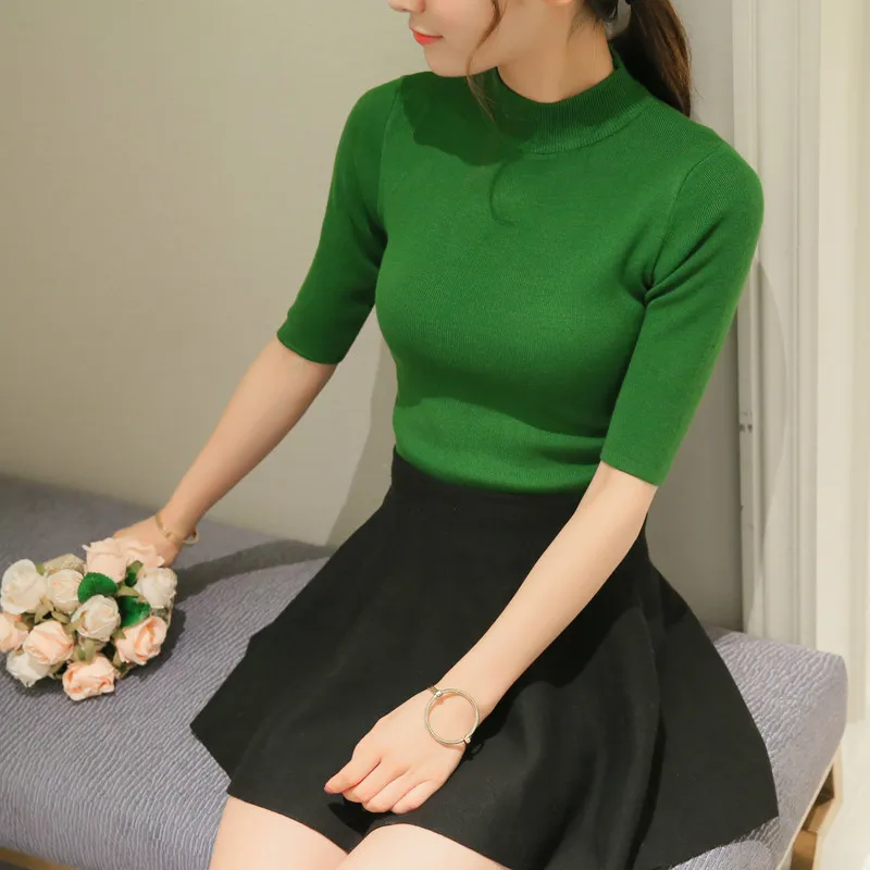2017 new spring Korean half sleeve shirt collar solid elastic thin sweater five Sleeve Sweater Girl
2017 new spring Korean half sleeve shirt collar solid elastic thin sweater five Sleeve Sweater Girl