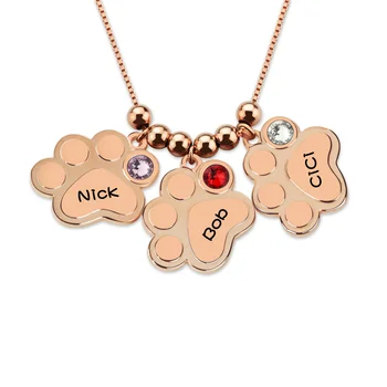 Personalized Names Engraved Paws Necklaces Rose Gold Lovely Paw Print Chain Custom Letter Pendants with Stone Gift for Pet Lover
Personalized Names Engraved Paws Necklaces Rose Gold Lovely Paw Print Chain Custom Letter Pendants with Stone Gift for Pet Lover