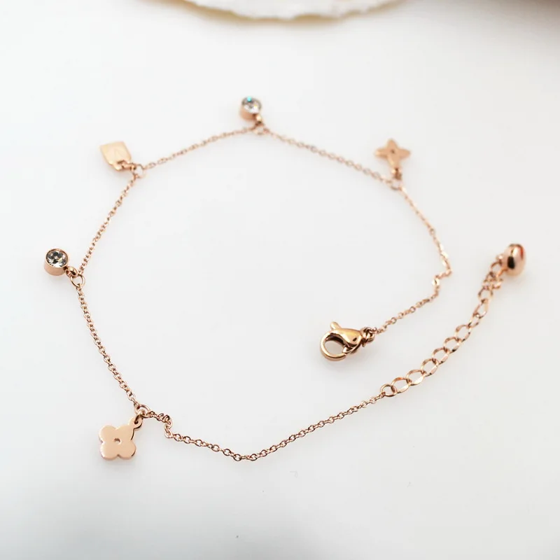 Titanium Stainless Steel Crystal Flower Lock Pendant Foot Chain Women Charms Anklet Rose Gold Color Feet Bracelet Fashion Anklet
Titanium Stainless Steel Crystal Flower Lock Pendant Foot Chain Women Charms Anklet Rose Gold Color Feet Bracelet Fashion Anklet