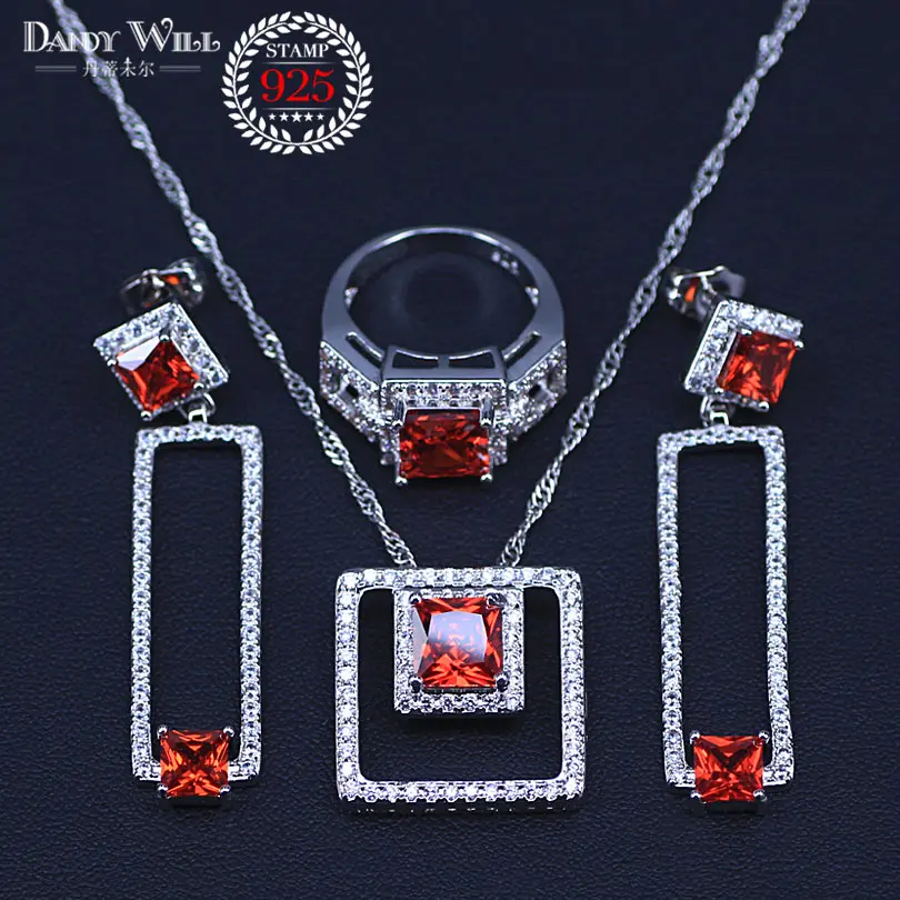 925 Sterling Silver logo Red Square Crystals Women Wedding Beautiful Necklace Pendant Earrings Rings Jewelry Set Lover Gifts
925 Sterling Silver logo Red Square Crystals Women Wedding Beautiful Necklace Pendant Earrings Rings Jewelry Set Lover Gifts