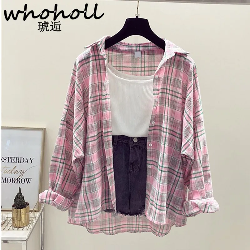 WHOHOLL Summer Tops Plaid Shirts Blouses Women Tartan Shirt Long Sleeve Baggy Check Blouse Oversized female tunics
WHOHOLL Summer Tops Plaid Shirts Blouses Women Tartan Shirt Long Sleeve Baggy Check Blouse Oversized female tunics