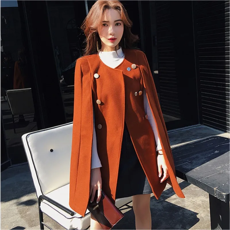 Fall Winter Woollen Double Breasted Cloak Outerwear 2019 Runway Women Tweed Batwing Sleeve Poncho Cape Warm Wool Coat
Fall Winter Woollen Double Breasted Cloak Outerwear 2019 Runway Women Tweed Batwing Sleeve Poncho Cape Warm Wool Coat