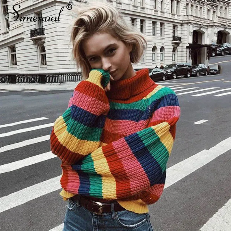 Rainbow Turtleneck Sweaters 2018 Winter Women Jumpers Knitted Clothes Female Fashion Striped Oversized Pullover Sweaters
Rainbow Turtleneck Sweaters 2018 Winter Women Jumpers Knitted Clothes Female Fashion Striped Oversized Pullover Sweaters