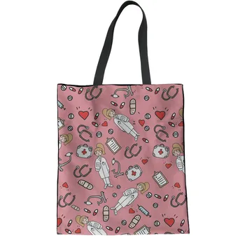 ThiKin Cute Cartoon Nurse Print Pink Linen Tote Bags Women Casual Summer Shoulder Beach Bag Large Capacity Cloth Handbags
ThiKin Cute Cartoon Nurse Print Pink Linen Tote Bags Women Casual Summer Shoulder Beach Bag Large Capacity Cloth Handbags