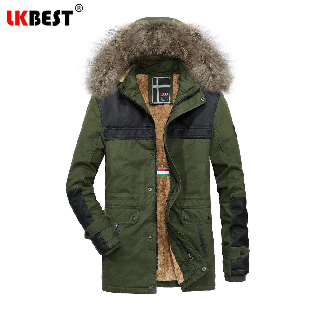 Зимнее пальто LKBEST Мужская ветровка меховая Толстая куртка с капюшоном Уличная
