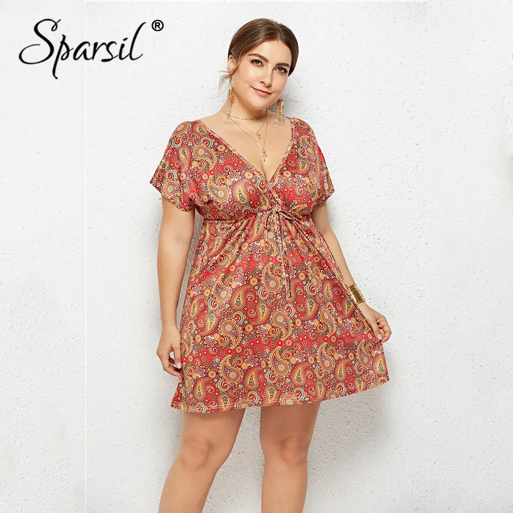 Sparsil Women Plus Size Sexy Dress Spring Summer Loose V-neck Beach Dresses Lady Open Back Fashion Comfortable Female's Clothing
Sparsil Women Plus Size Sexy Dress Spring Summer Loose V-neck Beach Dresses Lady Open Back Fashion Comfortable Female's Clothing