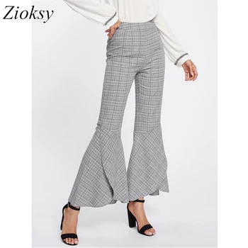 Ladies Flare Pants Pants High Waist Woman Pants Casual Women 2018 Spring Autumn Gray Plaid Trousers
Ladies Flare Pants Pants High Waist Woman Pants Casual Women 2018 Spring Autumn Gray Plaid Trousers
