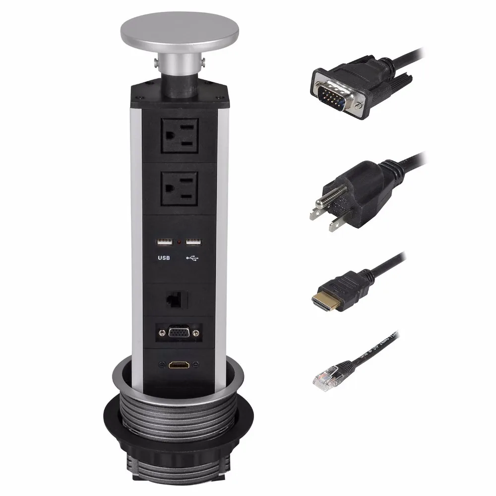 Pulling Pop Up Power Socket Power Strips Outlet Surge Protector 2 US Plugs +2 USB Ports+RJ45 Ports DHMI +VGA Tabletop Safe Hidde
Pulling Pop Up Power Socket Power Strips Outlet Surge Protector 2 US Plugs +2 USB Ports+RJ45 Ports DHMI +VGA Tabletop Safe Hidde