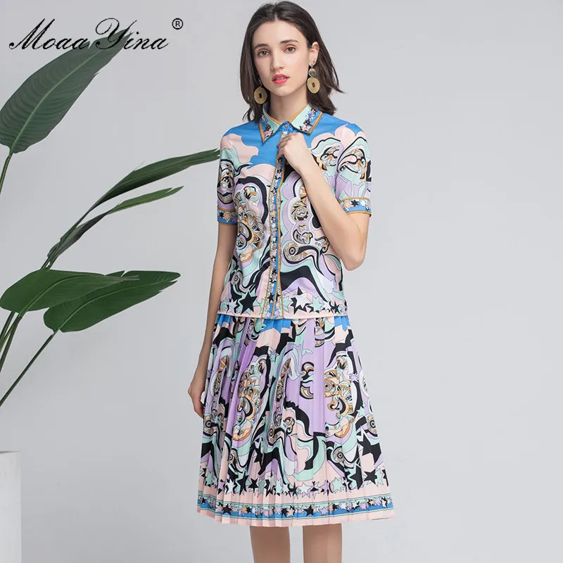 MoaaYina Fashion Designer Set Summer Women Short sleeve Beading Print Elegant Tops+Pleated Skirt Two-piece suit
MoaaYina Fashion Designer Set Summer Women Short sleeve Beading Print Elegant Tops+Pleated Skirt Two-piece suit