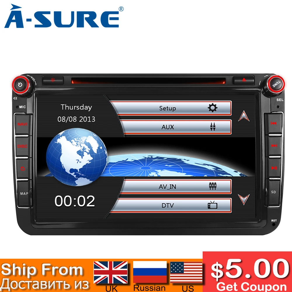 A Sure 8 дюймов 2 Din Автомобильный Радио dvd плеер Navi для Volkswagen VW Passat Skoda T5 Polo SHARAN Touran TIGUAN