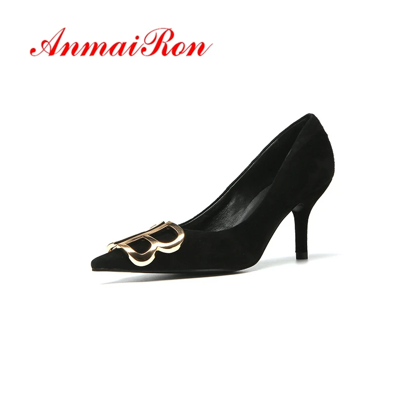 ANMAIRON Woman Pumps Spring Autumn Women heels Shoes Pointed Toe Thin High Heels Pumps For Woman Gow suede Causal Shoes CR1707