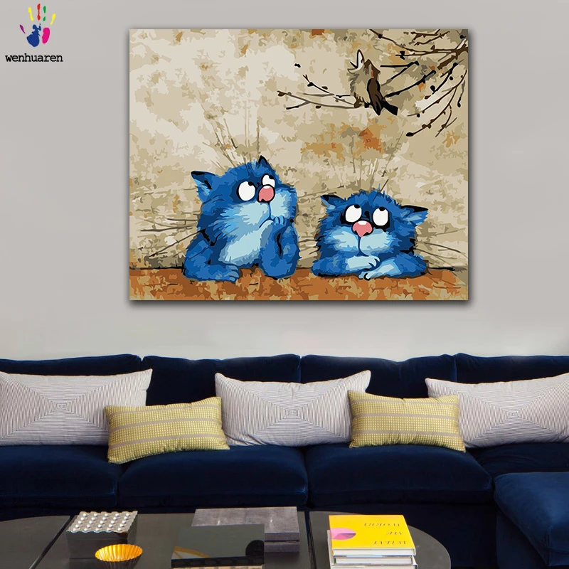 DIY Coloring paint by numbers Two little blue cats with little bird animals figure paintings by numbers with kits 40x50 framed
DIY Coloring paint by numbers Two little blue cats with little bird animals figure paintings by numbers with kits 40x50 framed