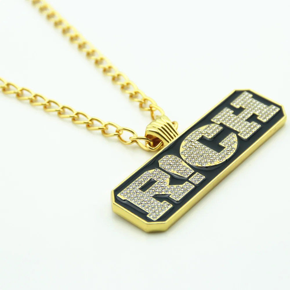 New Arrival Cool Letter RICH Pendant Necklace Men Hip Hop Rap Jewelry Rhinestone Crystal Fashion Necklace With 30 inch Chain
New Arrival Cool Letter RICH Pendant Necklace Men Hip Hop Rap Jewelry Rhinestone Crystal Fashion Necklace With 30 inch Chain