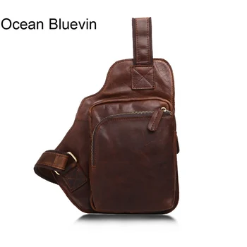 

OCEAN BLUEVIN Vintage Men Chest Pack Crazy Horse Leather Crossbody Chest Bag Small Shoulder Pack for Male Pack Belt Bag Man Bag