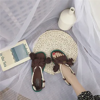 2019 new flat open toe versatile soft bottom tassel straps beach Roman shoes sandals women 
2019 new flat open toe versatile soft bottom tassel straps beach Roman shoes sandals women