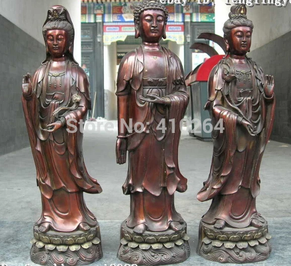 24"Tibet Large red bronze Three Saints of the West Bodhisattva buddha statue Set